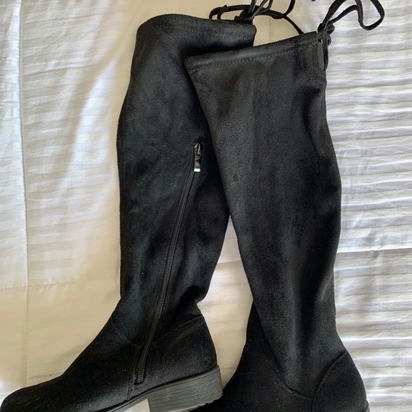 Black faux suede high boots (not lined) - Picture 2 of 4